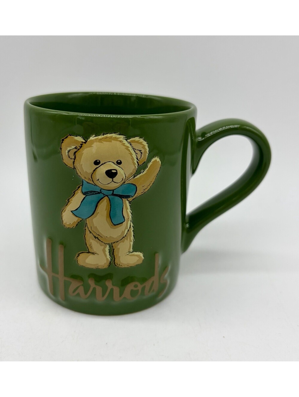 Harrods’s Green 3D Teddy Bear Ceramic Coffee Mug Cup Fine Stoneware Henry Bear